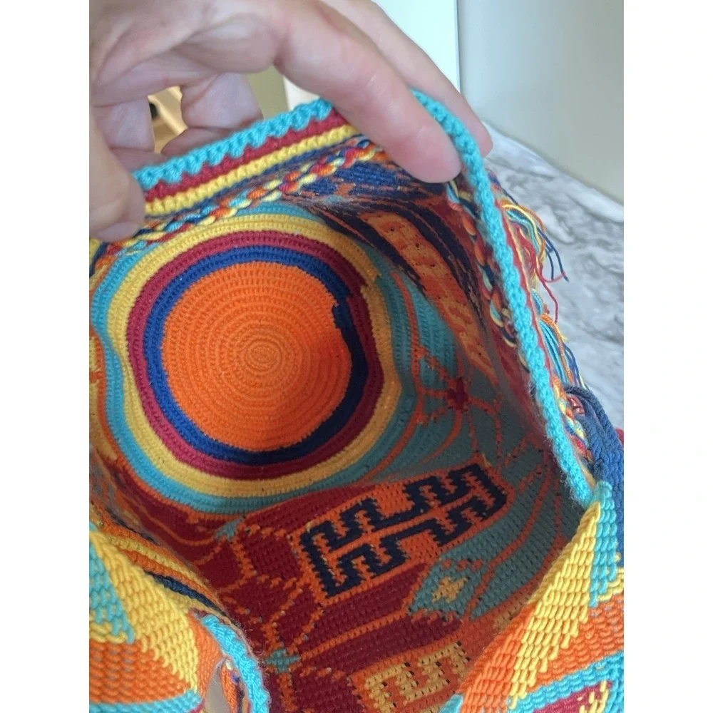 Wayuu Mochila Bucket Bag Boho Colombia Rioacha Orange Yellow Blue Red Festival